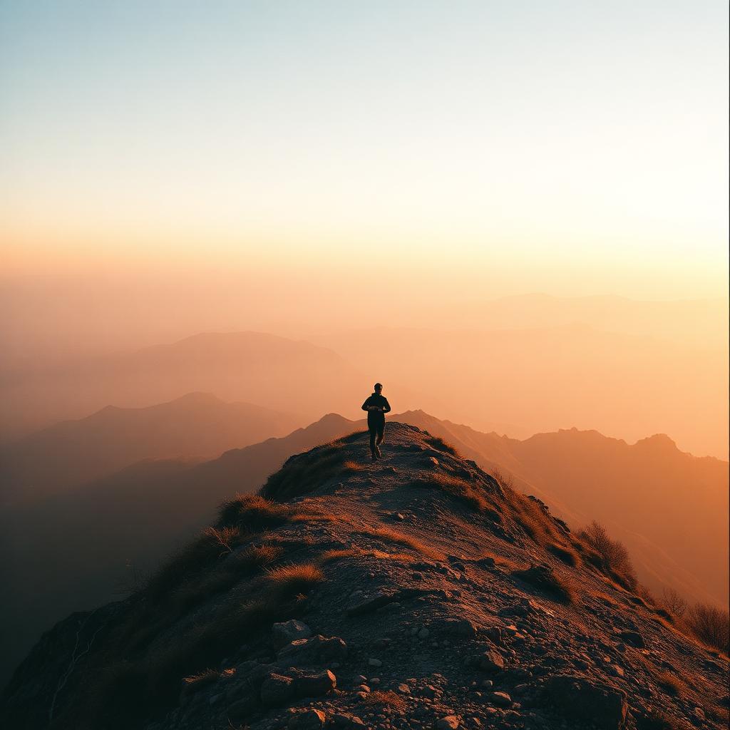 Runner on a mountain ridge at dawn